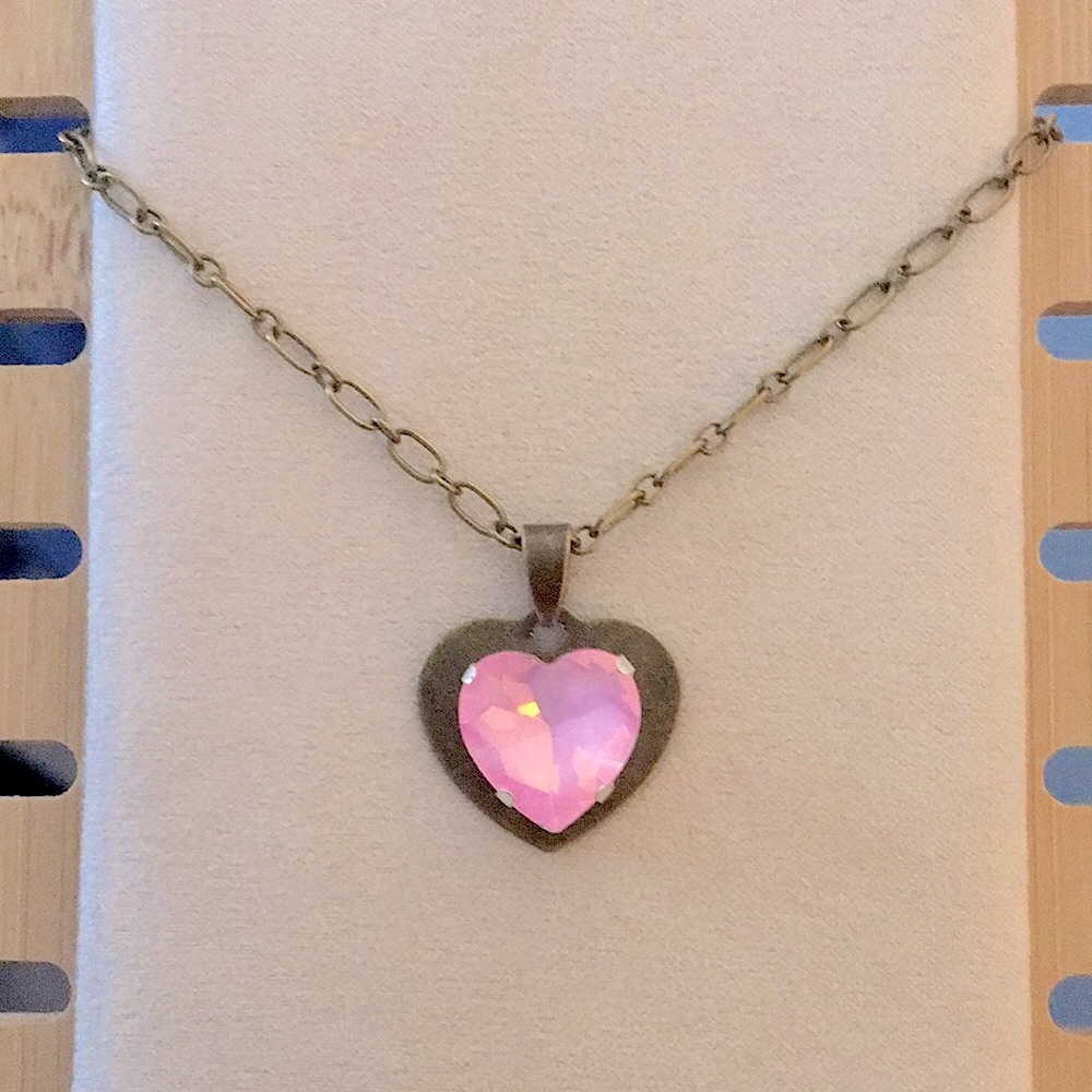 Pink Opal Aurora Borealis Crystal Heart Pendant Necklace - Picture 11 of 16